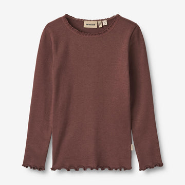 Wheat Main Langærmet Rib T-shirt Reese Jersey Tops and T-Shirts 3118 eggplant