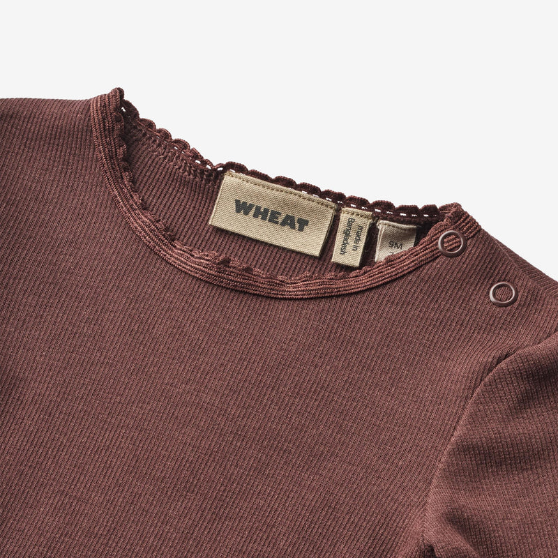 Wheat Main Langærmet Rib T-shirt Reese | Baby Jersey Tops and T-Shirts 3118 eggplant