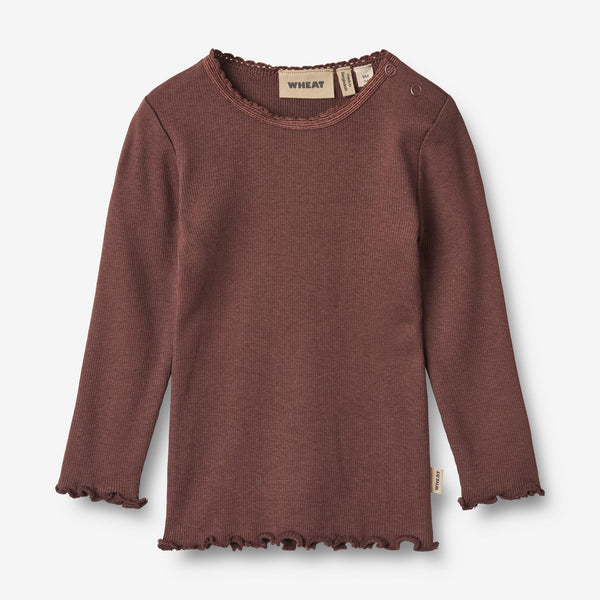 Wheat Main Langærmet Rib T-shirt Reese | Baby Jersey Tops and T-Shirts 3118 eggplant