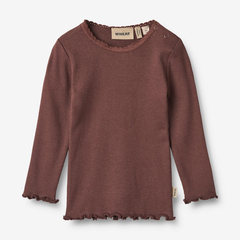 Wheat Main Langærmet Rib T-shirt Reese | Baby Jersey Tops and T-Shirts 3118 eggplant