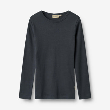 Wheat Main Langærmet Rib T-shirt Stig Jersey Tops and T-Shirts 1432 navy