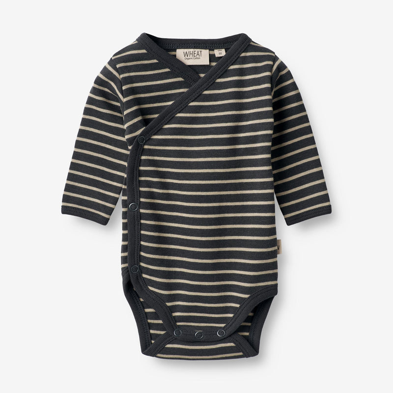 Wheat Main  Langærmet Slå-om Body | Baby Underwear/Bodies 1433 navy stripe