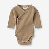 Wheat Main  Langærmet Slå-om Body Chia | Baby Underwear/Bodies 3238 beige rib stripe