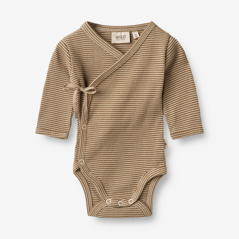 Wheat Main  Langærmet Slå-om Body Chia | Baby Underwear/Bodies 3238 beige rib stripe