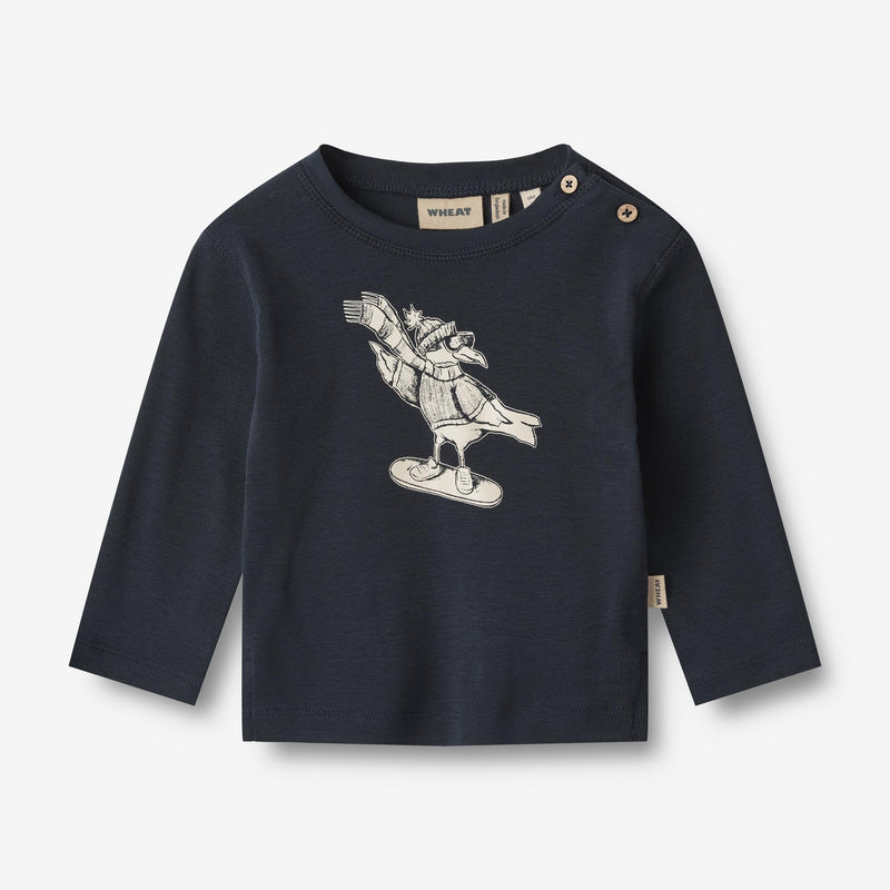 Wheat Main  Langærmet T-shirt Ged Jersey Tops and T-Shirts 1432 navy