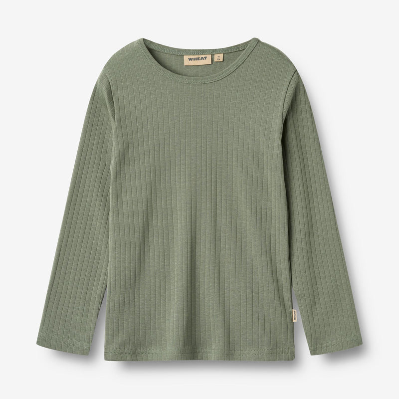 Wheat Main Langærmet T-shirt Stig Jersey Tops and T-Shirts 4119 dusty green