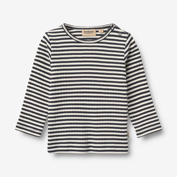 Wheat Main Langærmet T-shirt Stig T-Shirt 9432 navy rib stripe