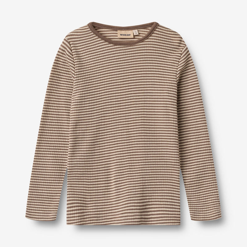 Wheat Wool Langærmet Uld T-Shirt Alfie Jersey Tops and T-Shirts 9578 wood stripe