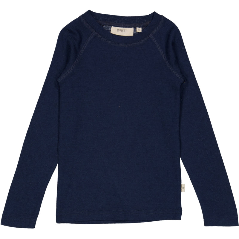 Wheat Wool Langærmet Uld T-shirt Jersey Tops and T-Shirts 1432 navy