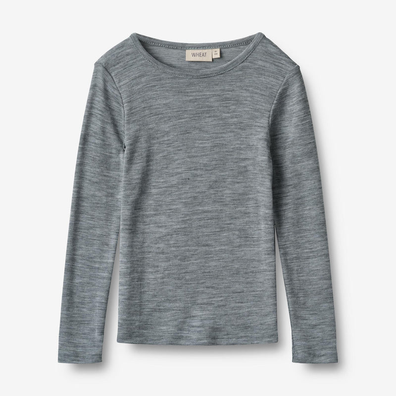 Wheat Wool Langærmet Uld T-shirt Alfie Jersey Tops and T-Shirts 0224 melange grey