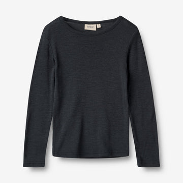Wheat Wool Langærmet Uld T-shirt Alfie T-Shirt 1432 navy
