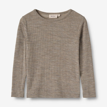 Wheat Wool Langærmet Uld T-shirt Alfie Jersey Tops and T-Shirts 3204 khaki melange