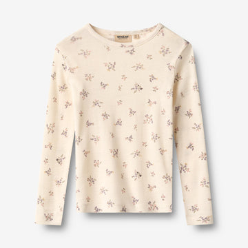 Wheat Main Langærmet Uld T-shirt Alfie T-Shirt 3130 eggshell flowers