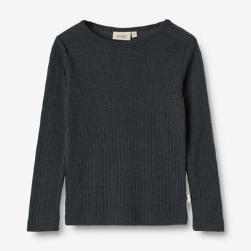 Wheat Wool Langærmet Uld T-shirt Alfie Jersey Tops and T-Shirts 1432 navy