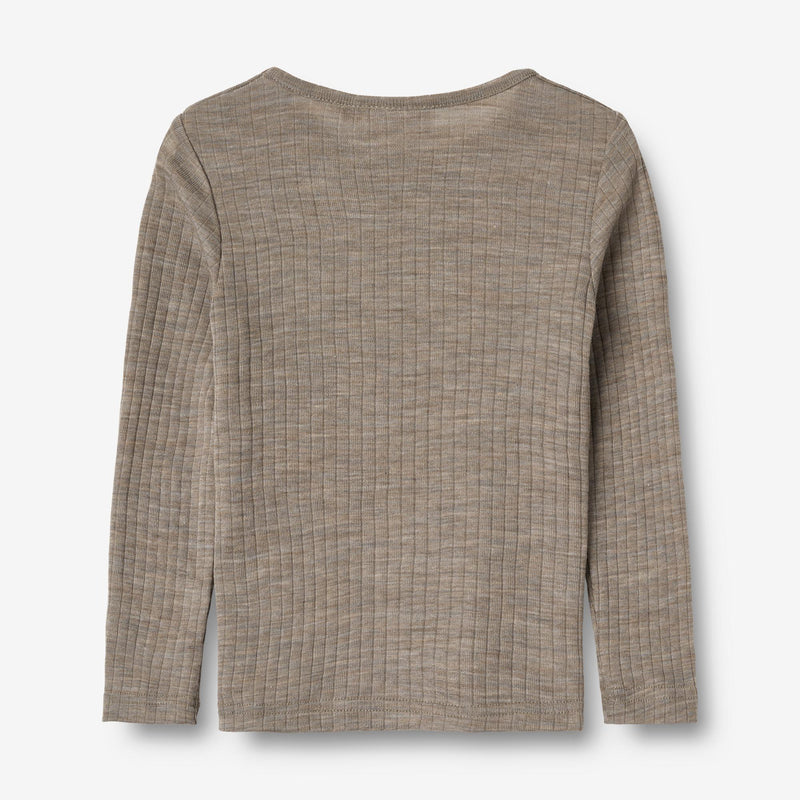 Wheat Wool Langærmet Uld T-shirt Alfie Jersey Tops and T-Shirts 3204 khaki melange