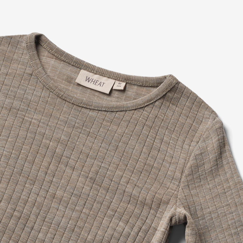 Wheat Wool Langærmet Uld T-shirt Alfie Jersey Tops and T-Shirts 3204 khaki melange