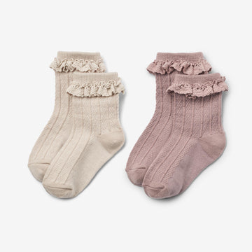 Wheat Main Sæt Af To Uld Blondesokker Nora Socks/Tights 1135 dry rose