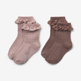 Wheat Main Sæt Af To Uld Blondesokker Nora Socks/Tights 3008 shadow brown