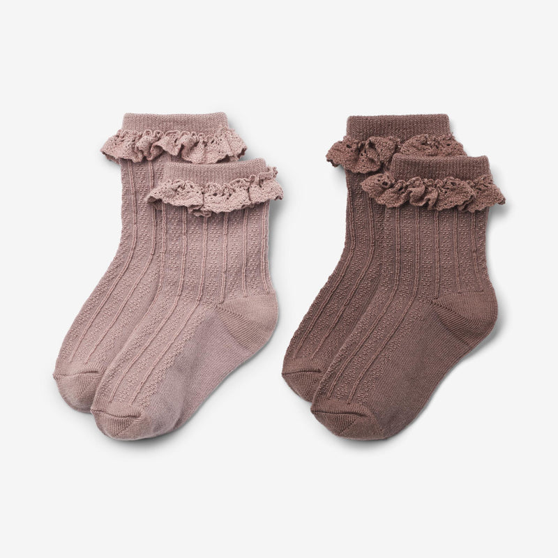 Wheat Main Sæt Af To Uld Blondesokker Nora Socks/Tights 3008 shadow brown