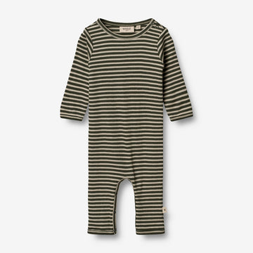 Wheat Wool  Uld Heldragt | Baby Jumpsuits 4142 green stripe
