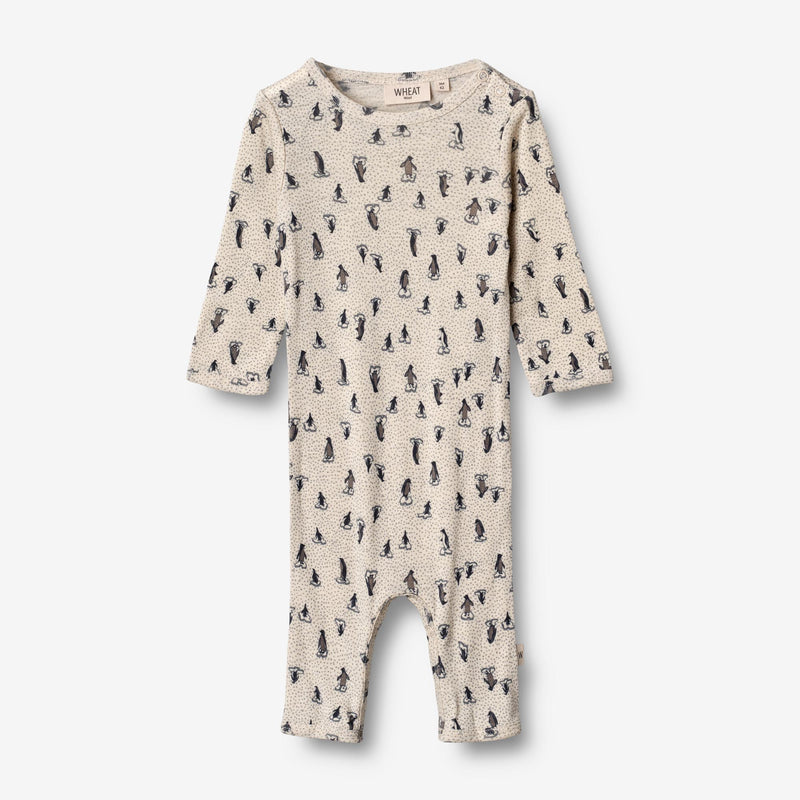 Wheat Wool Uld Heldragt | Baby Jumpsuits 9512 penguins on ice