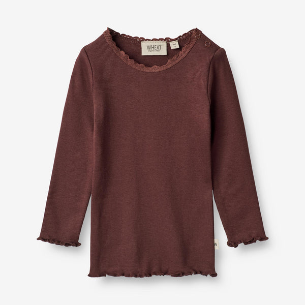 Wheat Langærmet Rib T-shirt Reese | Baby Jersey Tops and T-Shirts 2118 aubergine