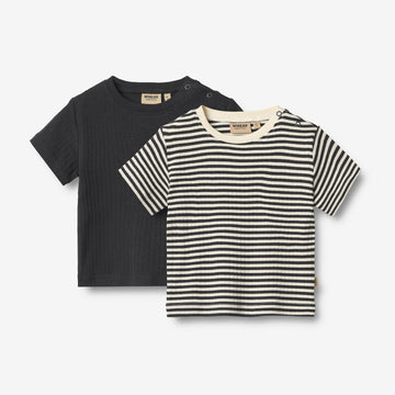 Wheat Main Sæt af 2 Kortærmet Rib T-shirts Fabian T-Shirt 9432 navy rib stripe