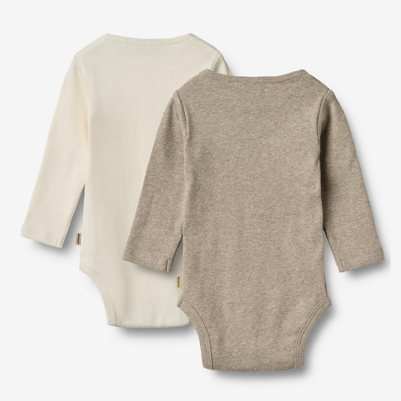 Wheat Main Sæt af 2 Langærmede Rib Body Spencer Body 0072 gravel melange
