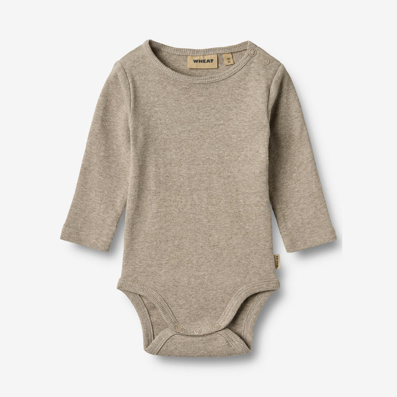Wheat Main Sæt af 2 Langærmede Rib Body Spencer Body 0072 gravel melange
