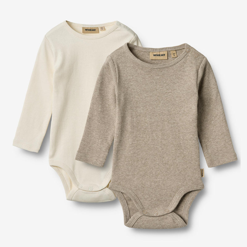 Wheat Main Sæt af 2 Langærmede Rib Body Spencer Body 0072 gravel melange