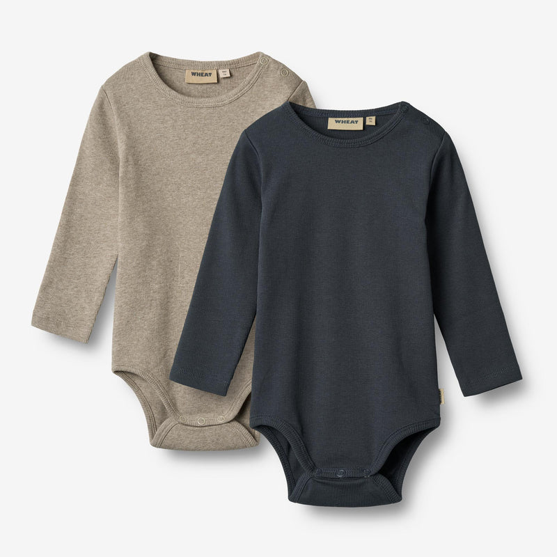 Wheat Main Sæt af 2 Langærmede Rib Body Spencer Underwear/Bodies 1432 navy