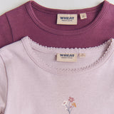 Wheat Main Sæt af 2 Langærmede Rib T-shirts Ida T-Shirt 3118 eggplant