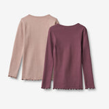 Wheat Main Sæt af 2 Langærmede Rib T-shirts Ida T-Shirt 3118 eggplant