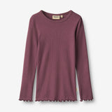 Wheat Main Sæt af 2 Langærmede Rib T-shirts Ida T-Shirt 3118 eggplant