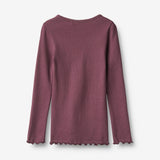 Wheat Main Sæt af 2 Langærmede Rib T-shirts Ida T-Shirt 3118 eggplant
