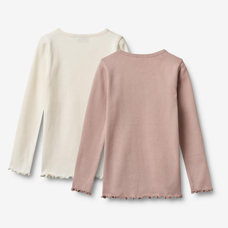 Wheat Main Sæt af 2 Langærmet Rib T-shirt Ida T-Shirt 2487 rose powder