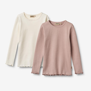 Wheat Main Sæt af 2 Langærmede Rib T-shirts Ida T-Shirt 2487 rose powder
