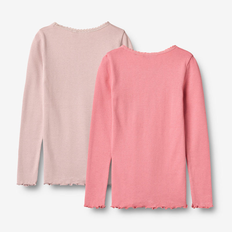 Wheat Main Sæt af 2 Langærmet Rib T-shirt Reese Jersey Tops and T-Shirts 2355 pink lilac