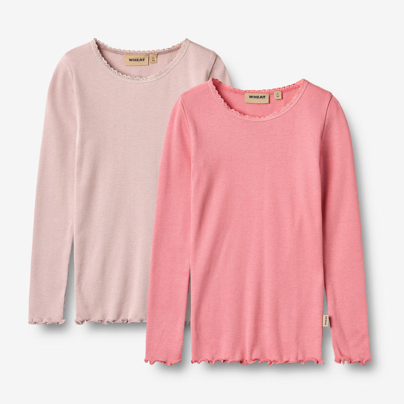 Wheat Main Sæt af 2 Langærmet Rib T-shirt Reese Jersey Tops and T-Shirts 2355 pink lilac