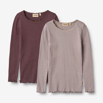 Wheat Main Sæt af 2 Langærmet Rib T-shirt Reese Jersey Tops and T-Shirts 9581 purple fudge