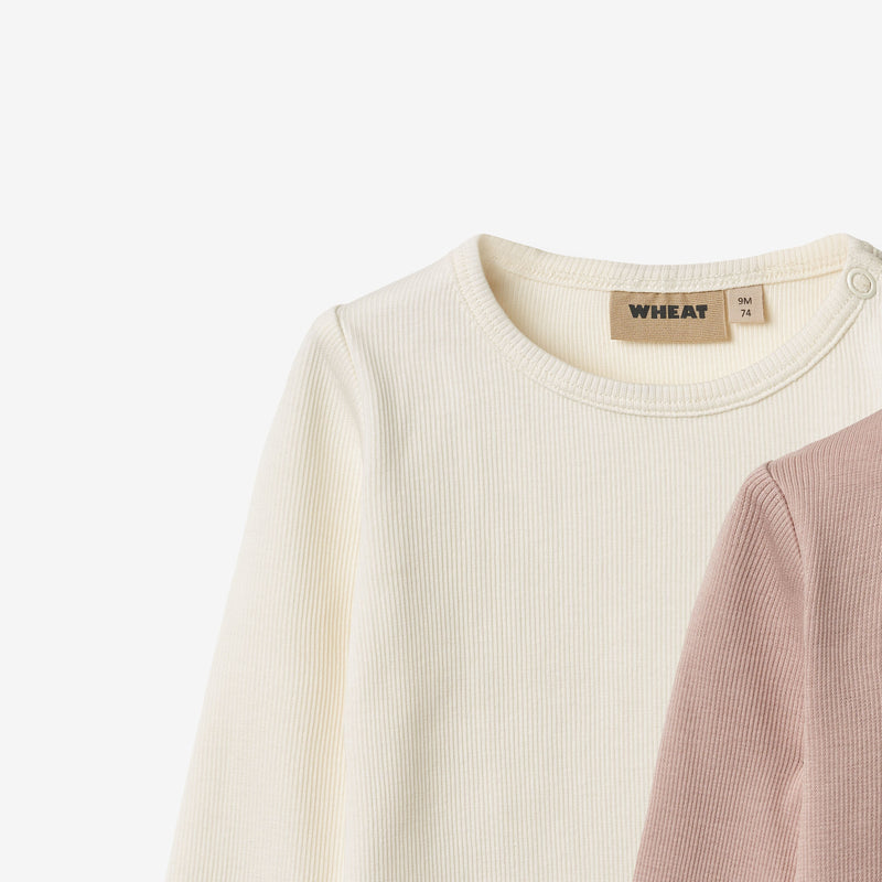 Wheat Main Sæt af 2 Langærmet Rib T-shirts Ida T-Shirt 2487 rose powder