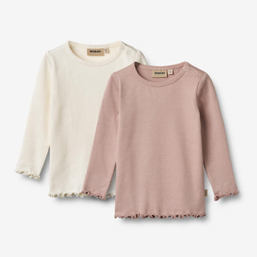Wheat Main Sæt af 2 Langærmet Rib T-shirts Ida T-Shirt 2487 rose powder