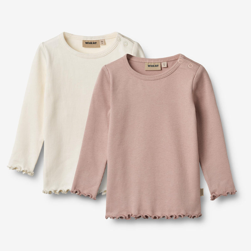 Wheat Main Sæt af 2 Langærmet Rib T-shirts Ida T-Shirt 2487 rose powder