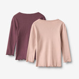 Wheat Main Sæt af 2 Langærmet Rib T-shirts Ida T-Shirt 3118 eggplant