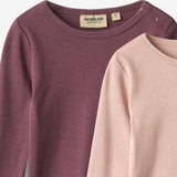 Wheat Main Sæt af 2 Langærmet Rib T-shirts Ida T-Shirt 3118 eggplant