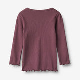 Wheat Main Sæt af 2 Langærmet Rib T-shirts Ida T-Shirt 3118 eggplant