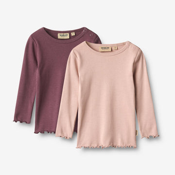 Wheat Main Sæt af 2 Langærmet Rib T-shirts Ida T-Shirt 3118 eggplant