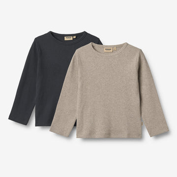 Wheat Main Sæt af 2 Langærmet Rib T-shirts Milo T-Shirt 1432 navy