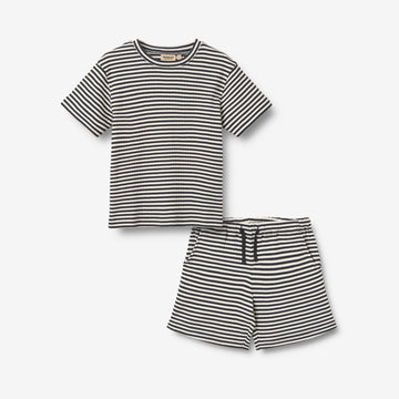 Wheat Main Sæt af Kortærmet T-shirt & Shorts Fabian Set 9432 navy rib stripe