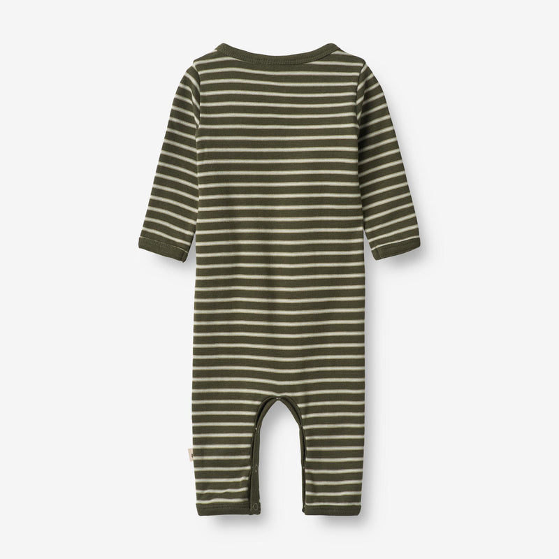 Wheat Main  Sparkedragt Finn | Baby Jumpsuits 4076 dark green stripe